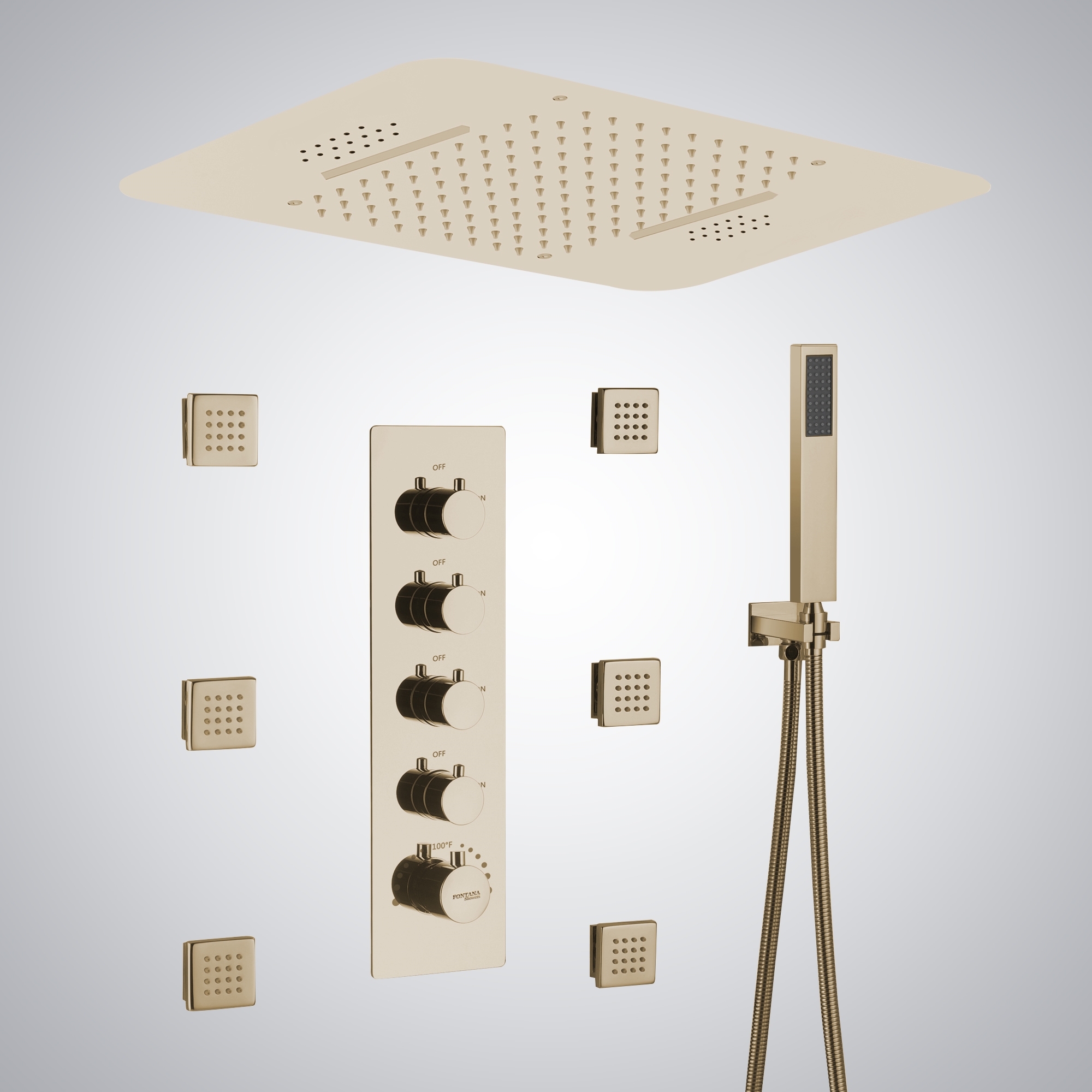 Fontana Sacile Champagne Thermostatic LED Shower System | Modern Luxury ...