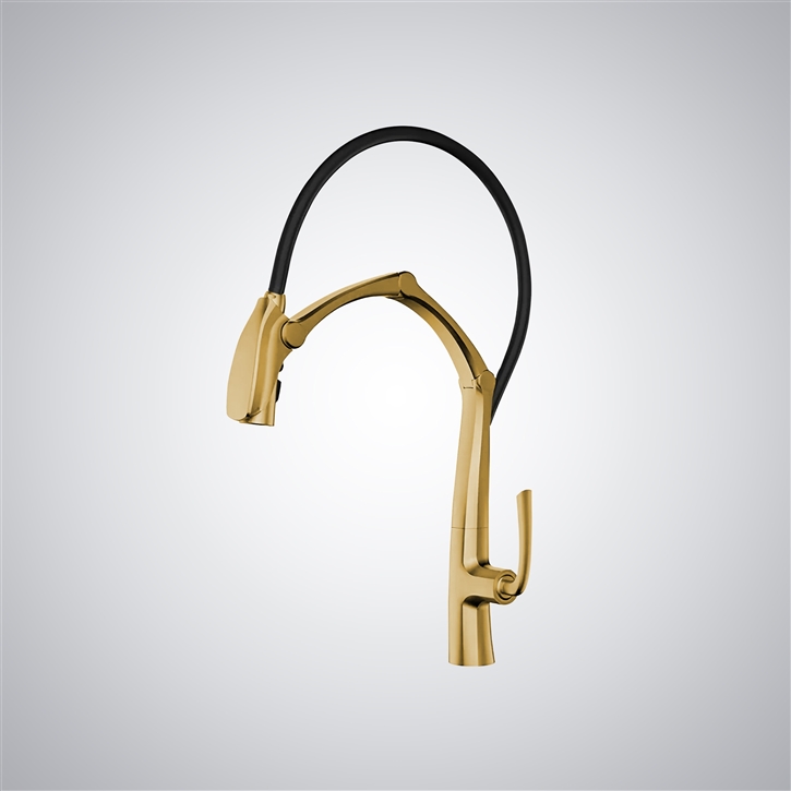 Fontana Mota Brushed Gold Modern Pull-Out Single Handle Kitchen Faucet