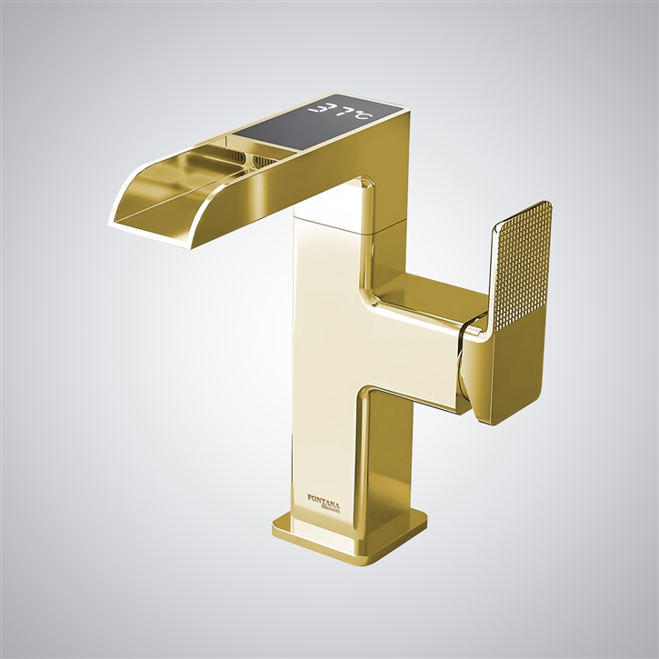 Fontana Gata Brushed Gold Hot And Cold LED Luxury Basin Faucet