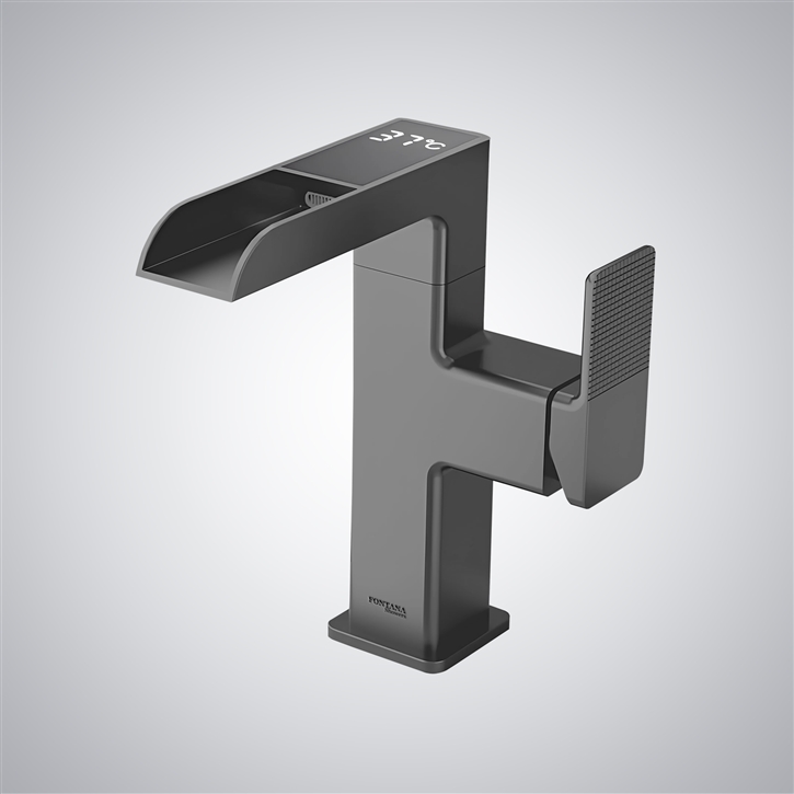 Fontana Gata Gun Metal Gray Hot And Cold LED Luxury Basin Faucet