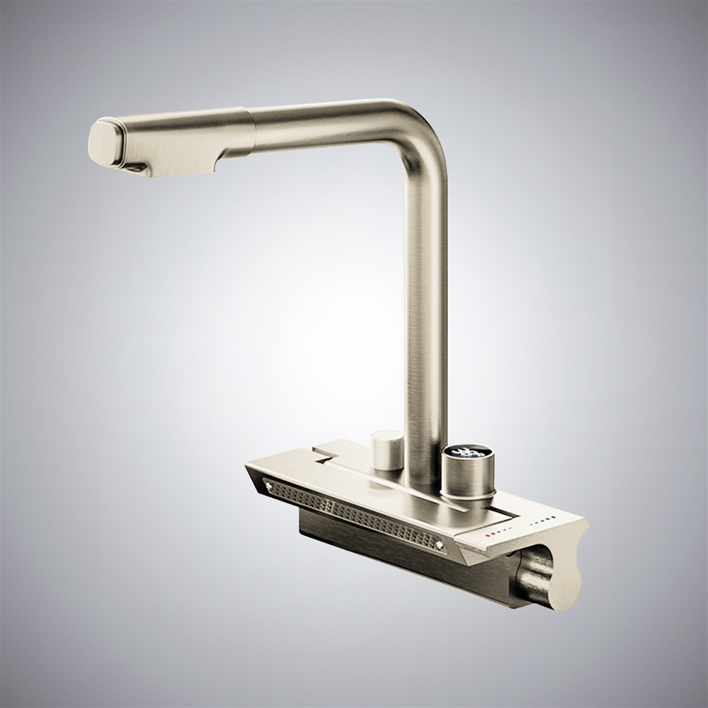 Fontana Carate Champagne Pull Out Luxury Kitchen Faucet With Temperature Digital Display