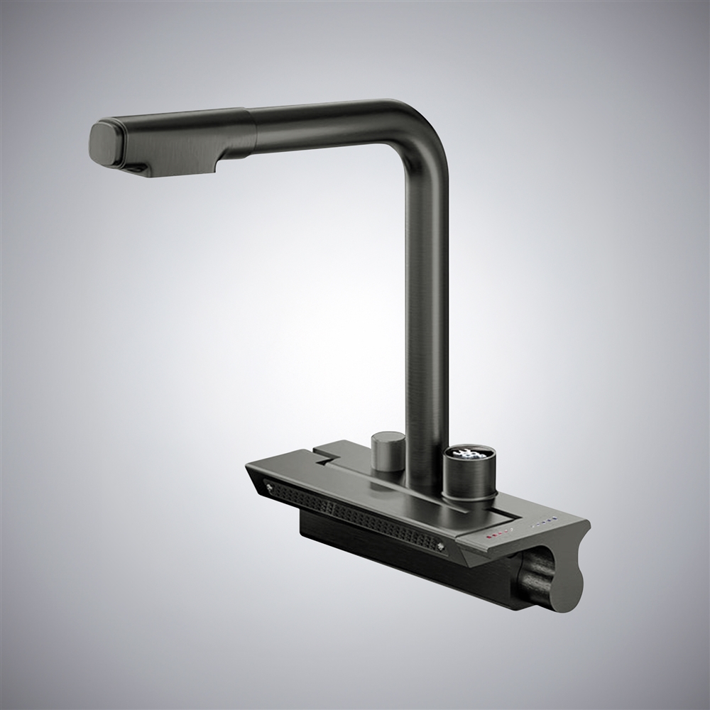 Fontana Carate Gun Metal Gray Pull Out Luxury Kitchen Faucet With Temperature Digital Display