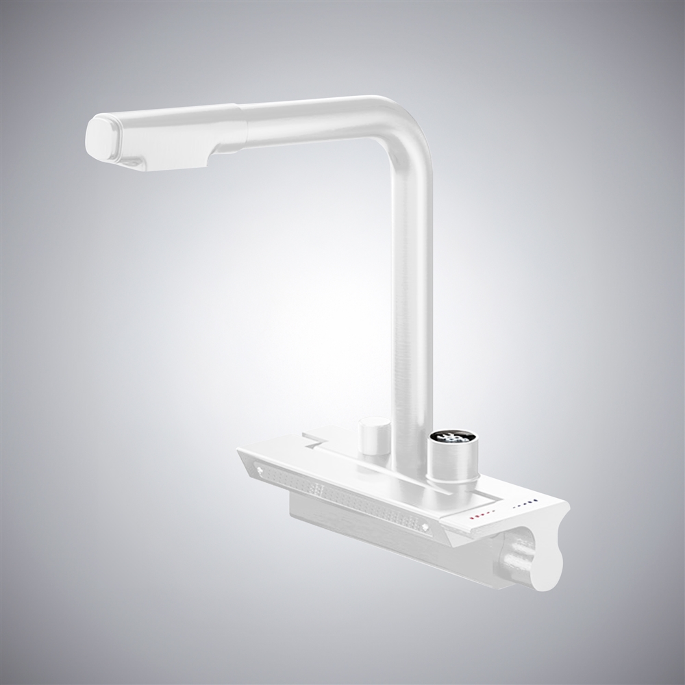 Fontana Carate Matte White Pull Out Luxury Kitchen Faucet With Temperature Digital Display