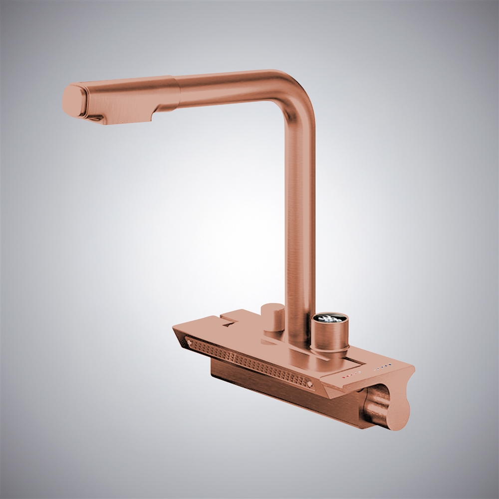 Fontana Carate Rose Gold Pull Out Luxury Kitchen Faucet With Temperature Digital Display