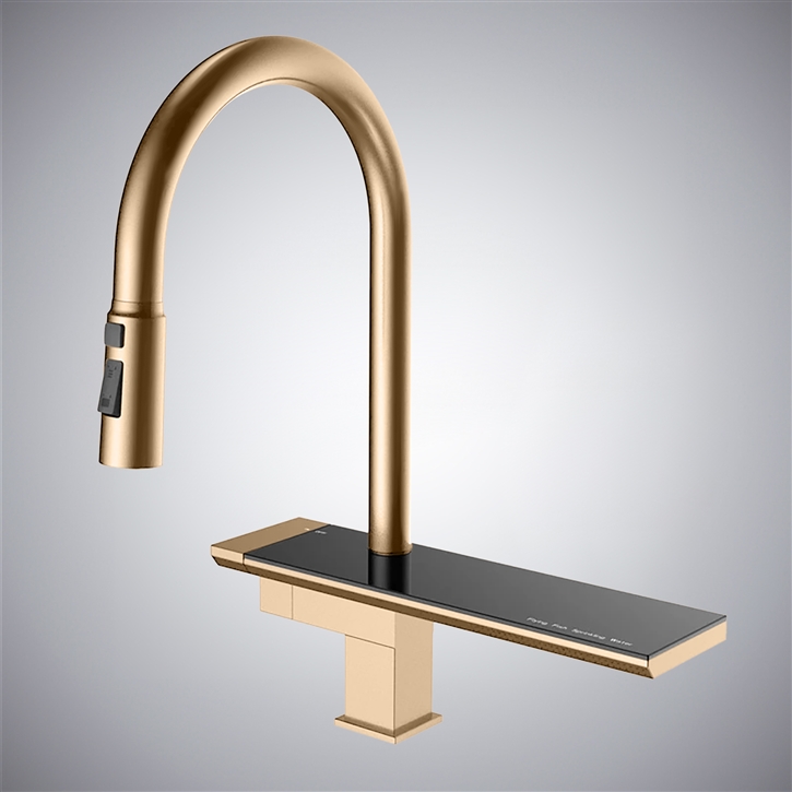 Fontana Aulla Champagne Pull-Out Rotatable Hot And Cold Luxury Kitchen Faucet