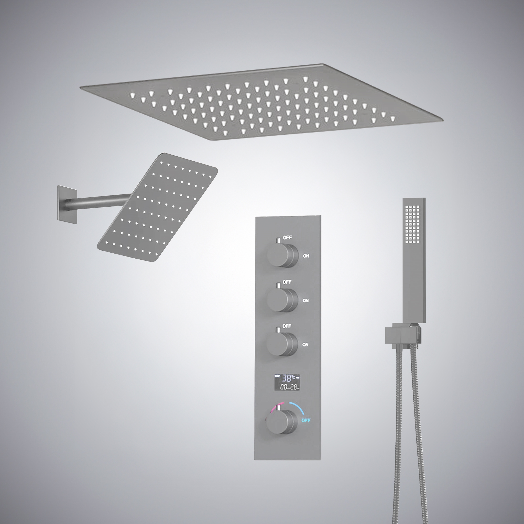 Fontana Moniga Brushed Nickel Thermostatic Luxury Shower Set - Brushed Nickel Finish