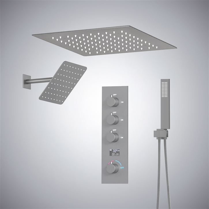 Fontana Moniga Brushed Nickel LED Digital Shower Set with Temperature ...