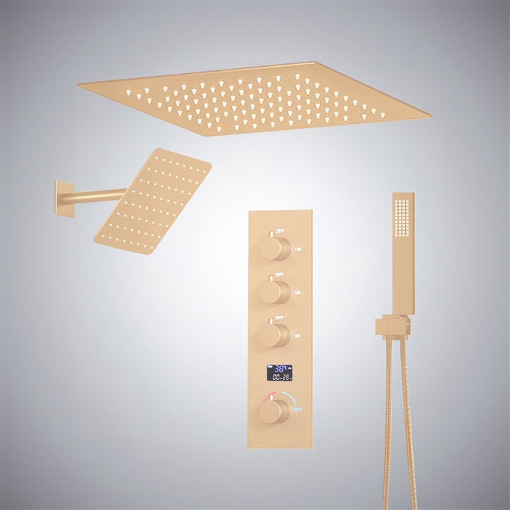 Fontana Moniga Champagne Hot And Cold LED Shower Set With Temperature Display
