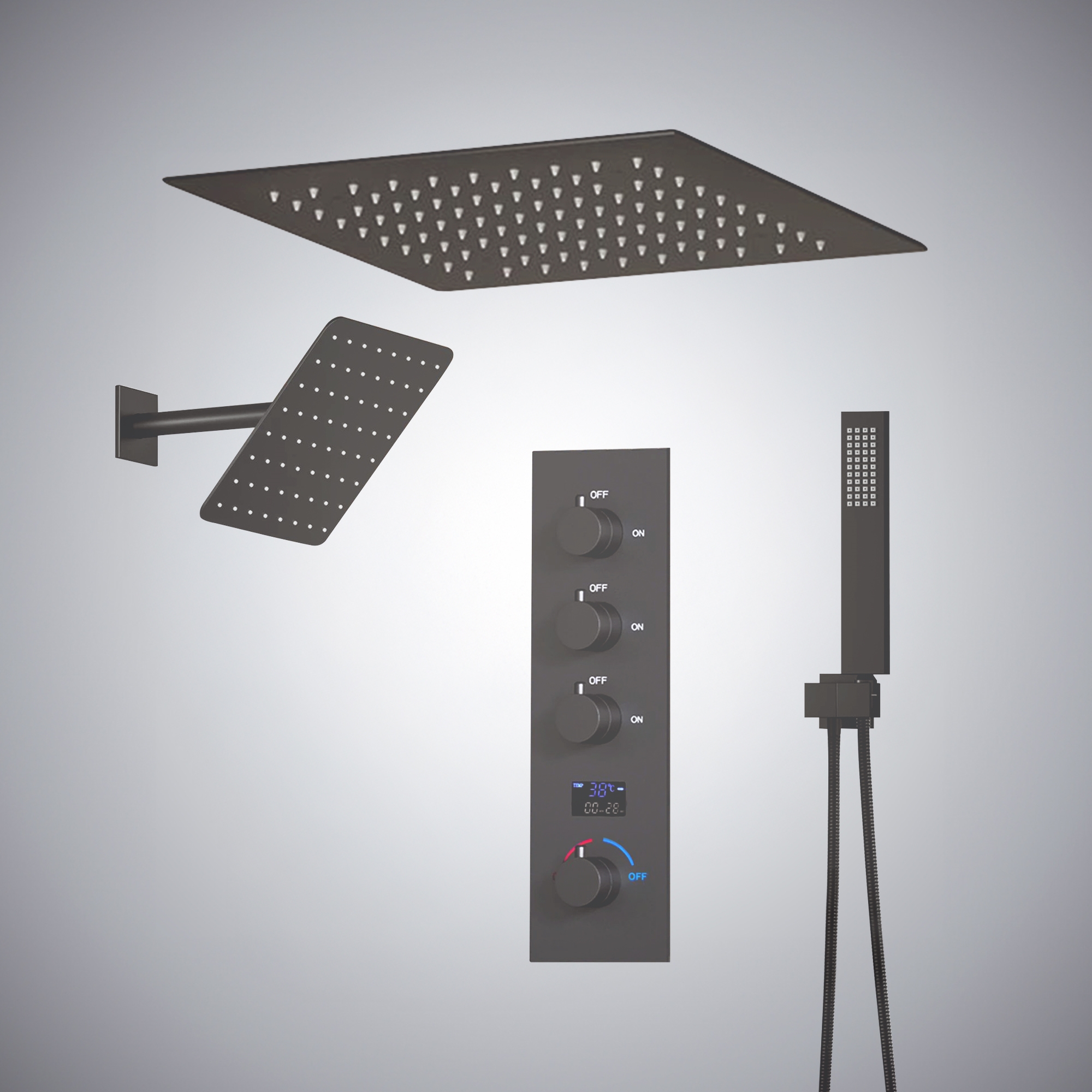 Fontana Moniga Gun Metal Gray Thermostatic Luxury Shower Set - Gun Metal Gray Finish