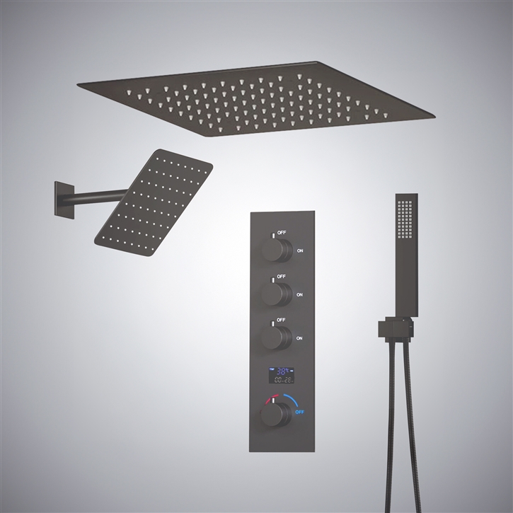 Fontana Moniga Gun Metal Gray Hot And Cold LED Shower Set With Temperature Display