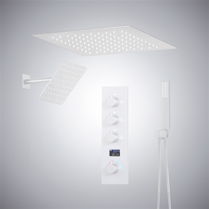 Fontana Moniga Matte White LED Digital Shower Set with Temperature ...