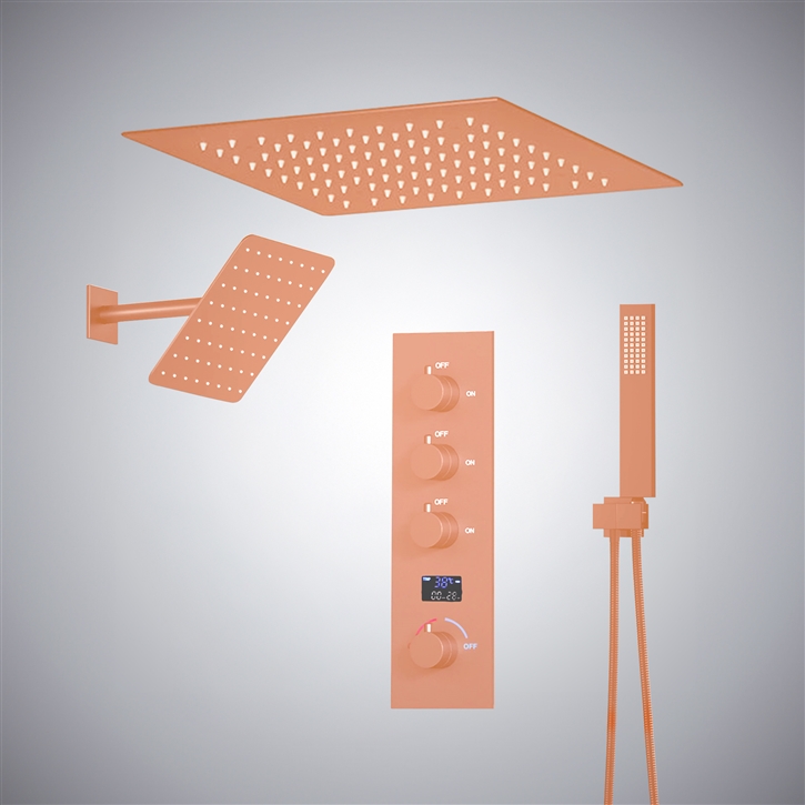 Fontana Moniga Rose Gold Hot And Cold LED Shower Set With Temperature Display