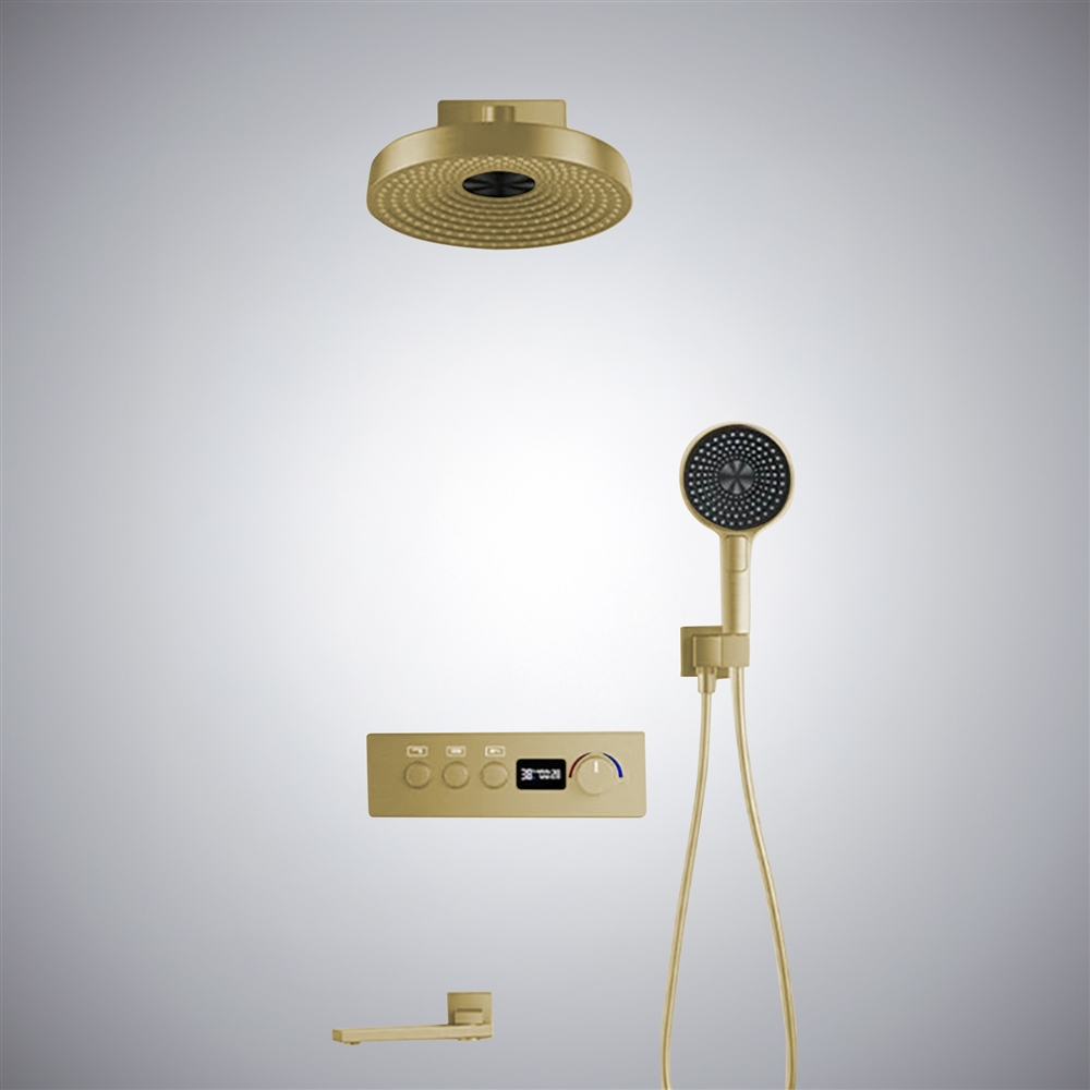 Fontana Atrani Brushed Gold Thermostatic Display Multifunctional Shower Set