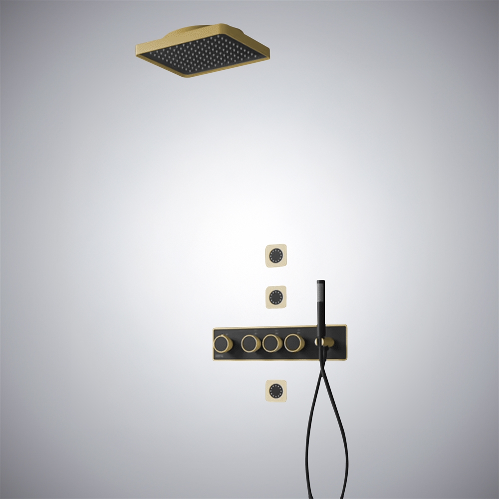 Fontana Osimo Brushed Gold Thermostatic Multifunctional Shower Set