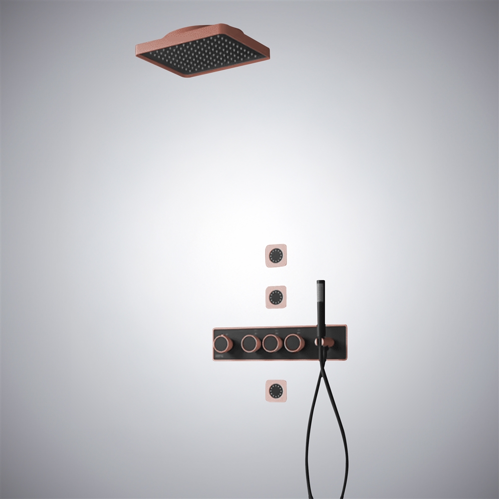 Fontana Osimo Rose Gold Thermostatic Multifunctional Shower Set