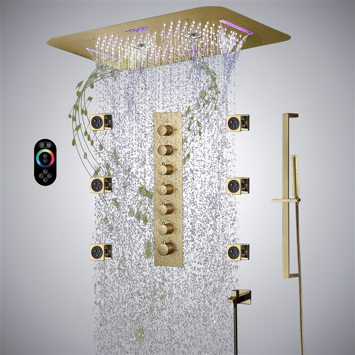 Fontana Barga Brushed Gold Remote Control Thermostatic Shower Set with Faucet