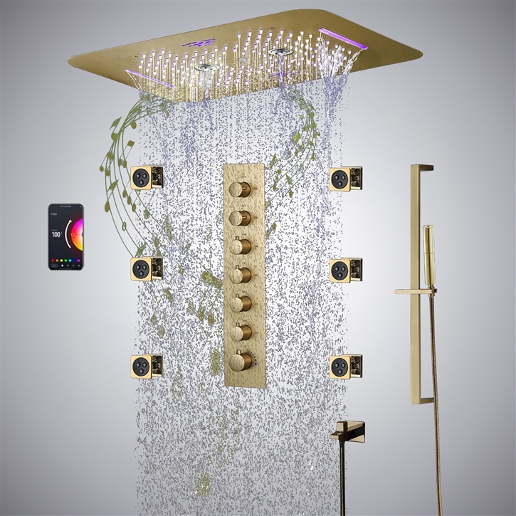 Fontana Barga Brushed Gold Phone Control LED Shower Set with Concealed Faucet