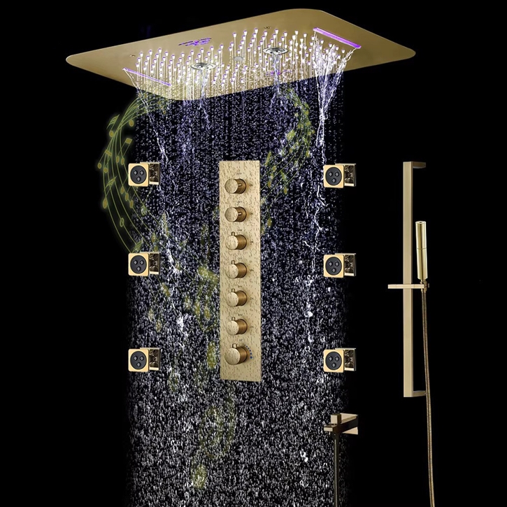 Fontana Barga Brushed Gold LED Touch Panel Control Thermostatic Shower System