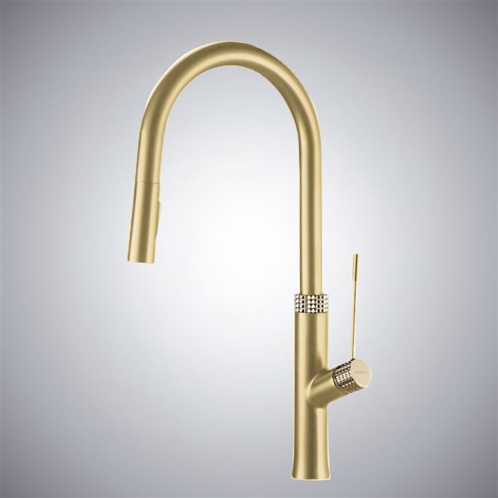 Fontana Lonato Brushed Gold Dual Control Brass Pull-Out Luxury Kitchen Faucet