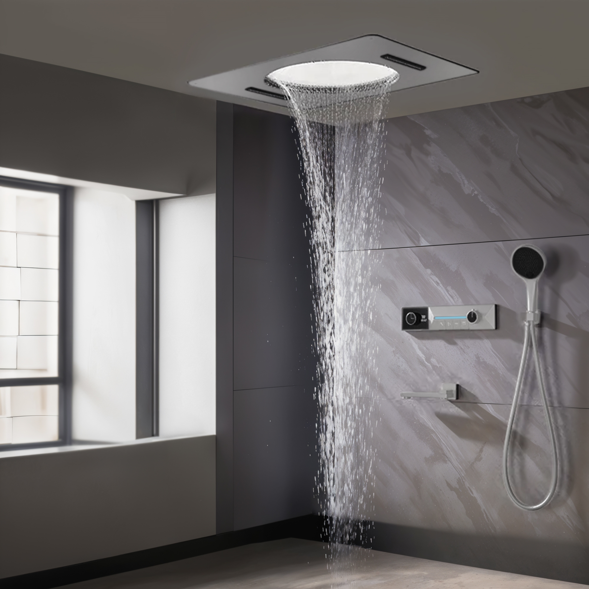 Fontana Pombia Brushed Nickel Thermostatic Display Shower Set - Brushed Nickel Finish