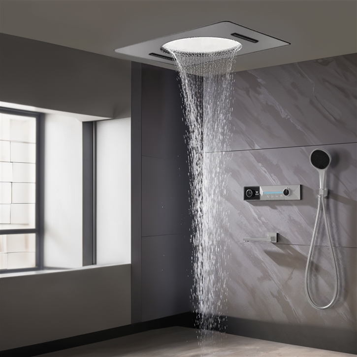 Fontana Pombia Brushed Nickel LED Thermostatic Shower Set with 4 ...