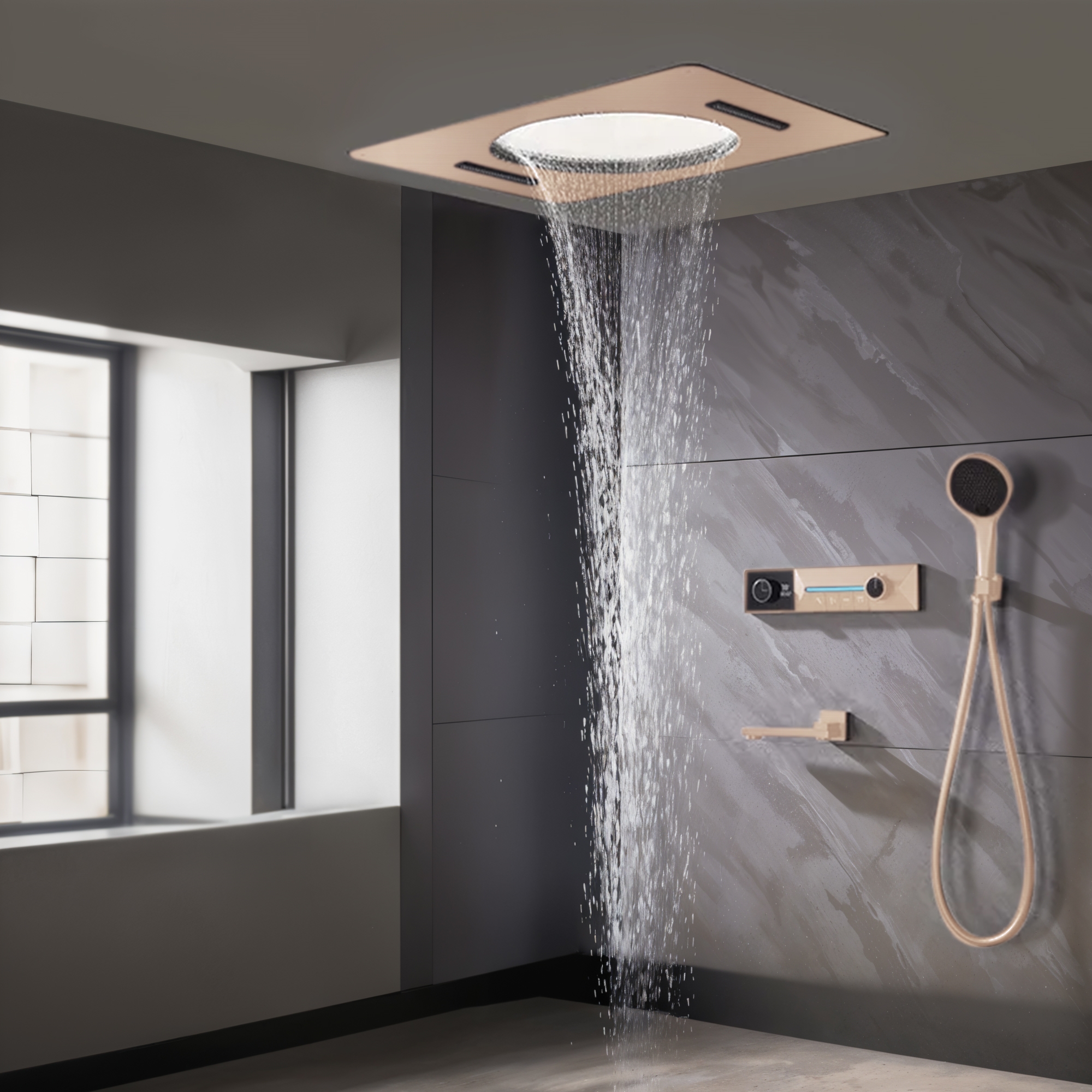 Fontana Pombia Champagne Thermostatic Display Shower Set - Champagne Finish