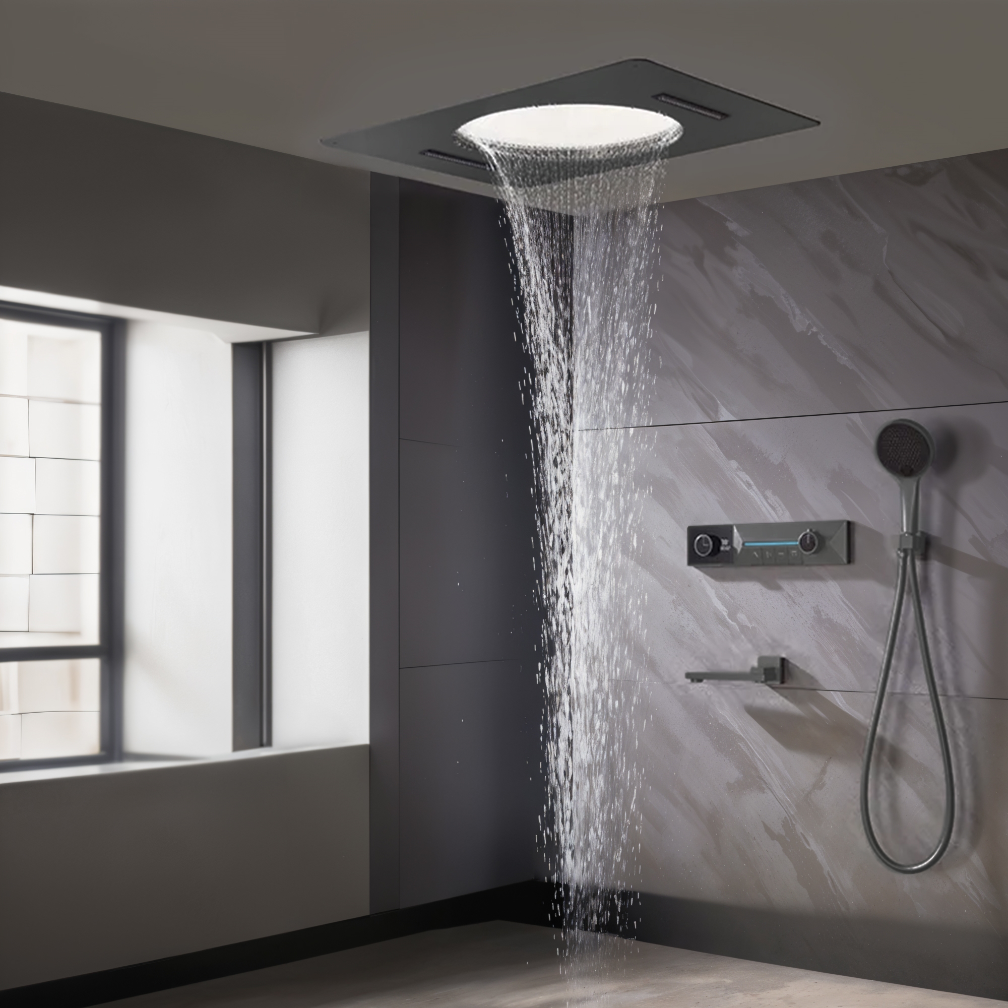 Fontana Pombia Gun Metal Gray Thermostatic Display Shower Set - Gun Metal Gray Finish