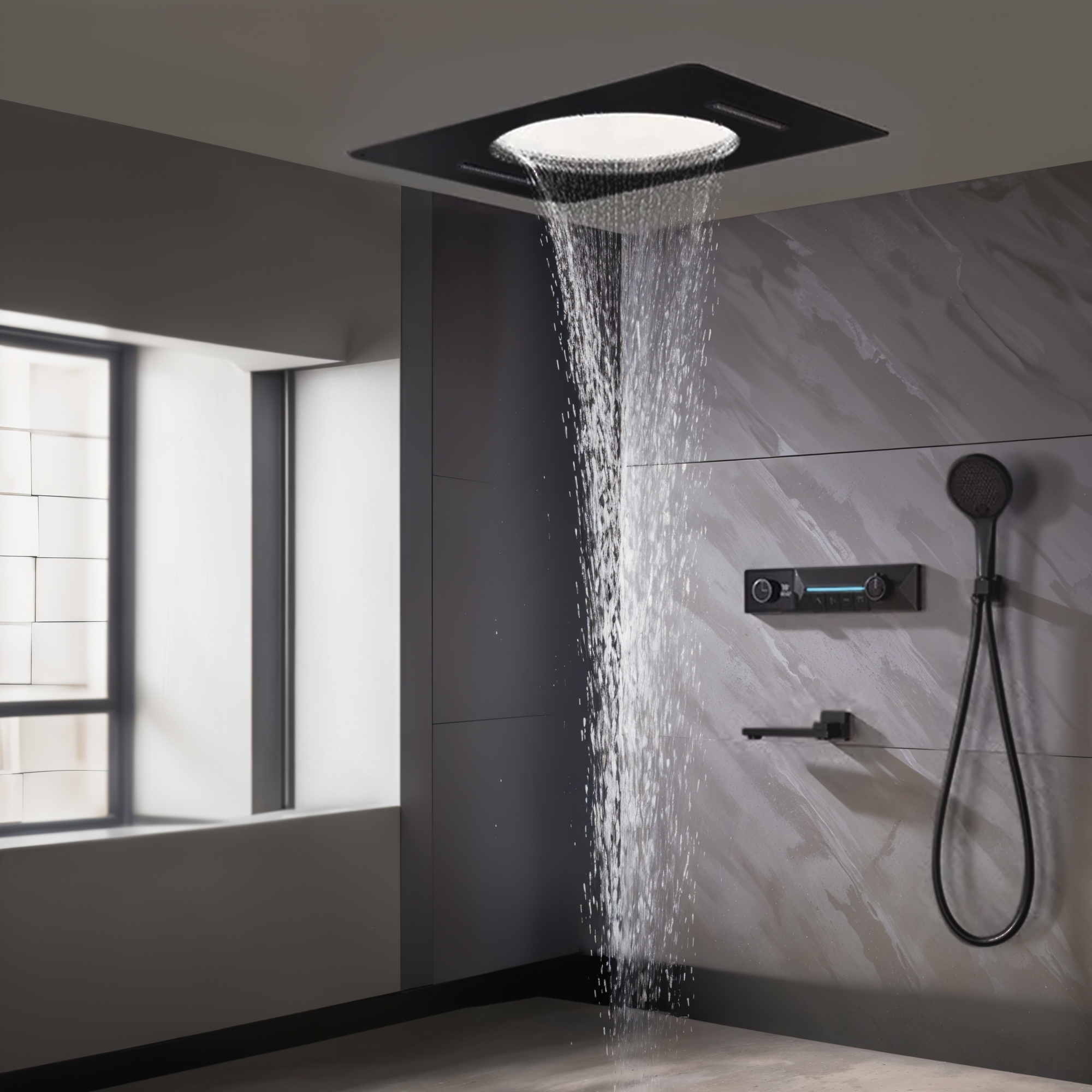 Fontana Pombia Matte Black Thermostatic Display Shower Set - Matte Black Finish