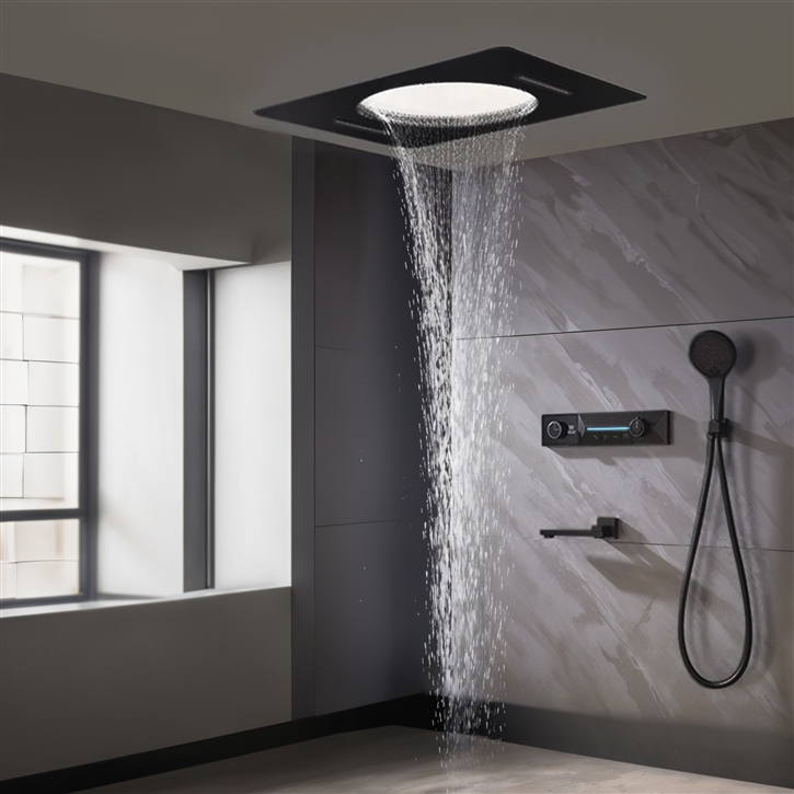 Fontana Pombia Matte Black LED Thermostatic Shower Set with 4 Functions ...