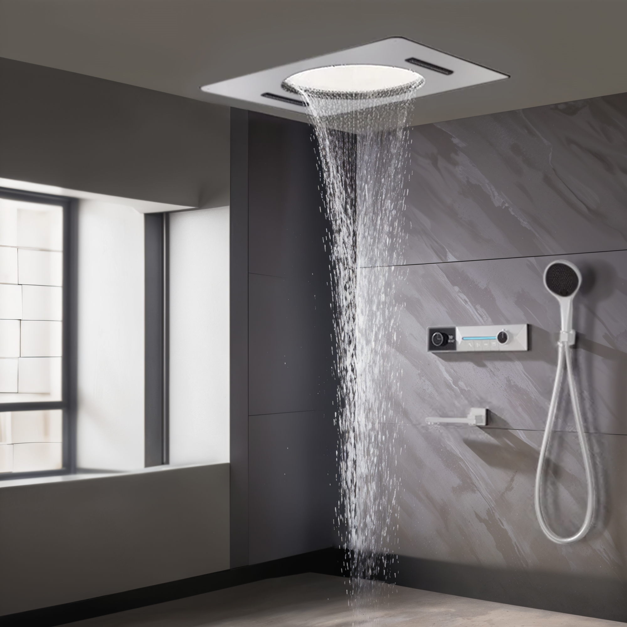 Fontana Pombia Matte White Thermostatic Display Shower Set - Matte White Finish
