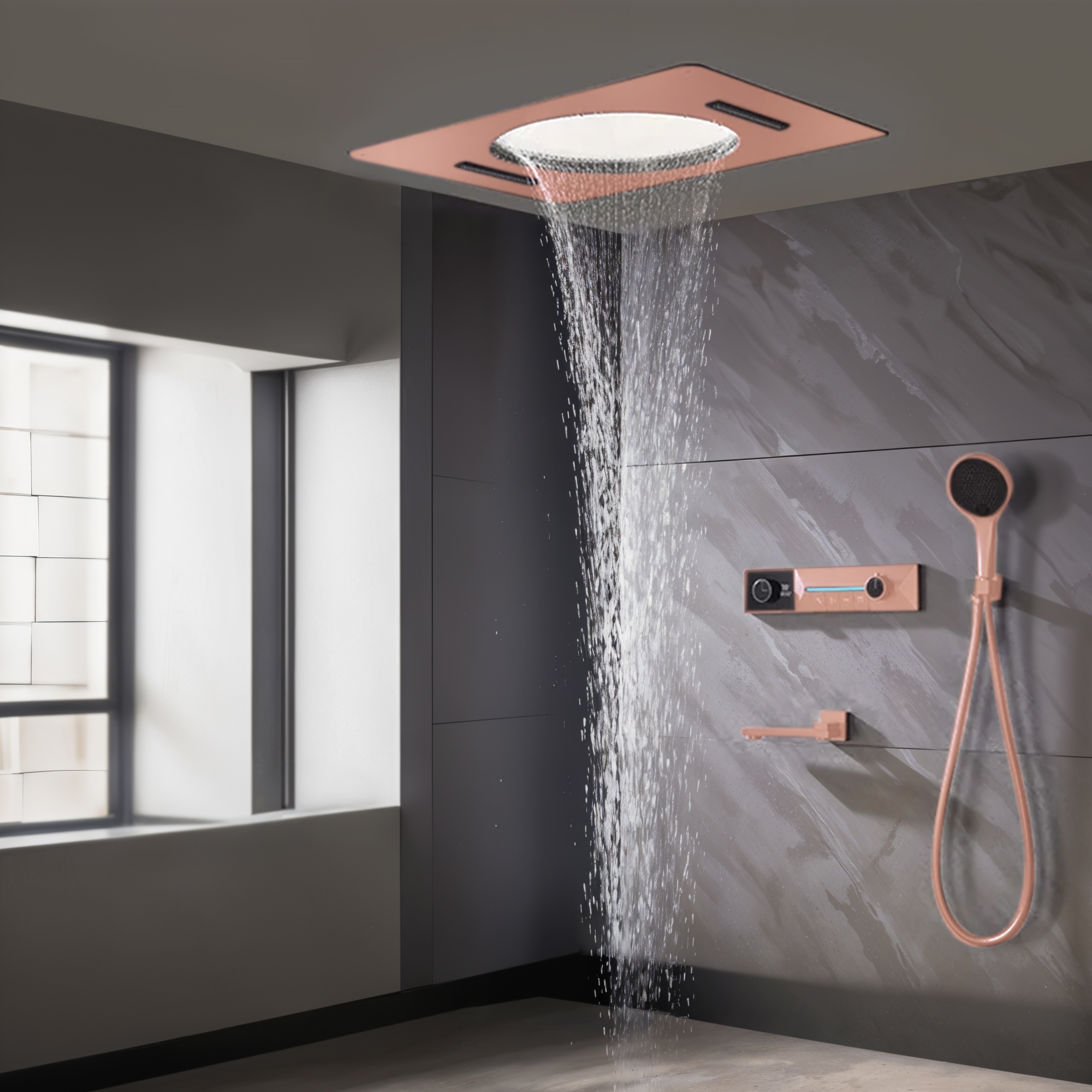 Fontana Pombia Rose Gold Thermostatic Display Shower Set - Rose Gold Finish