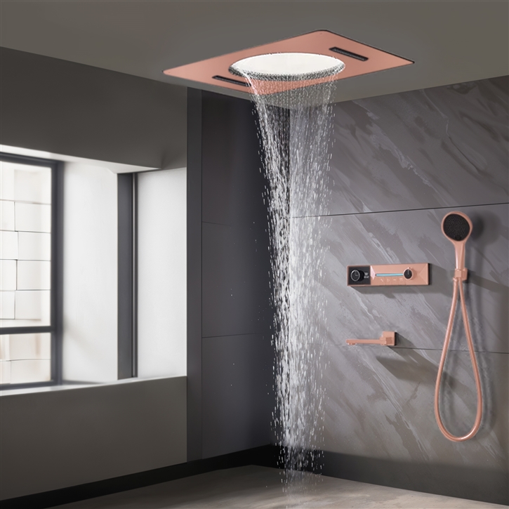 Fontana Pombia Rose Gold LED 4 Functions Thermostatic Shower Set With Faucet