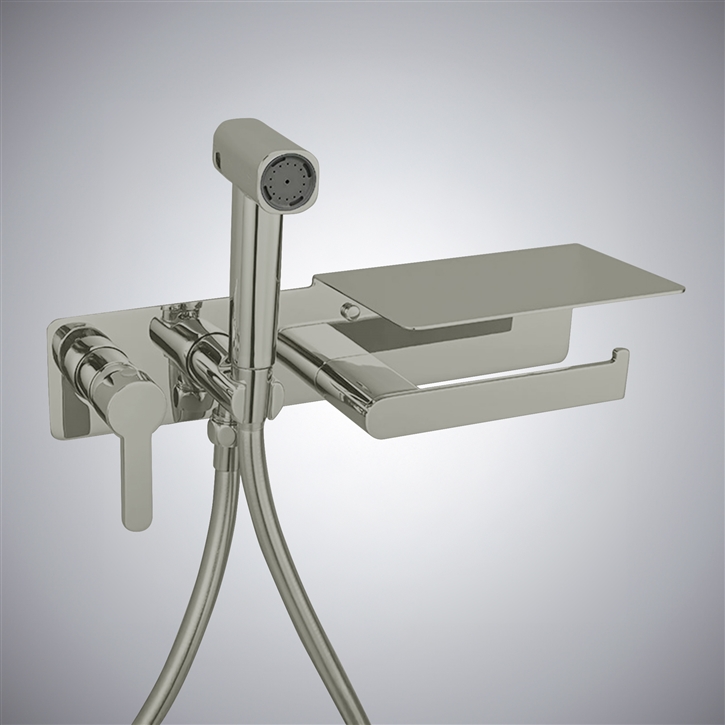 Fontana Acate Brushed Nickel Wall Mounted Sprayer Bidet Set With Paper Holder Rack