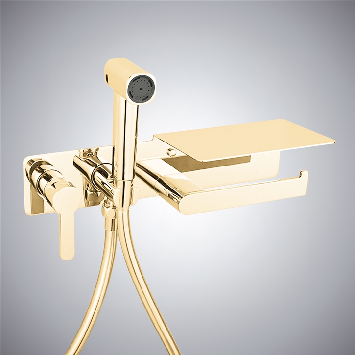 Fontana Acate Champagne Sprayer Bidet Set With Paper Holder Rack