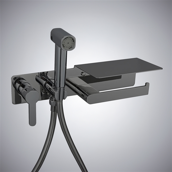 Fontana Acate Gun Metal Gray Hot And Cold Sprayer Bidet Set With Paper Holder