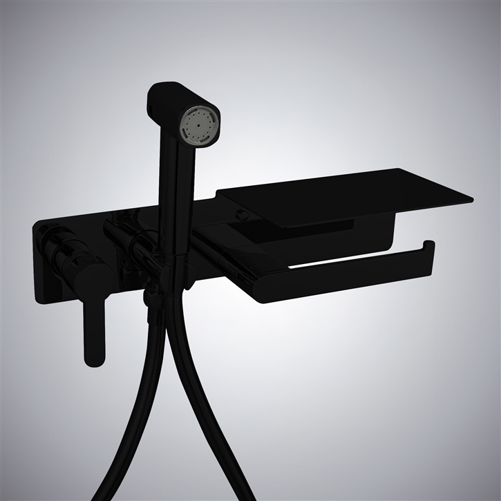 Fontana Acate Matte Black Wall Mount Bidet Sprayer Set With Paper Holder