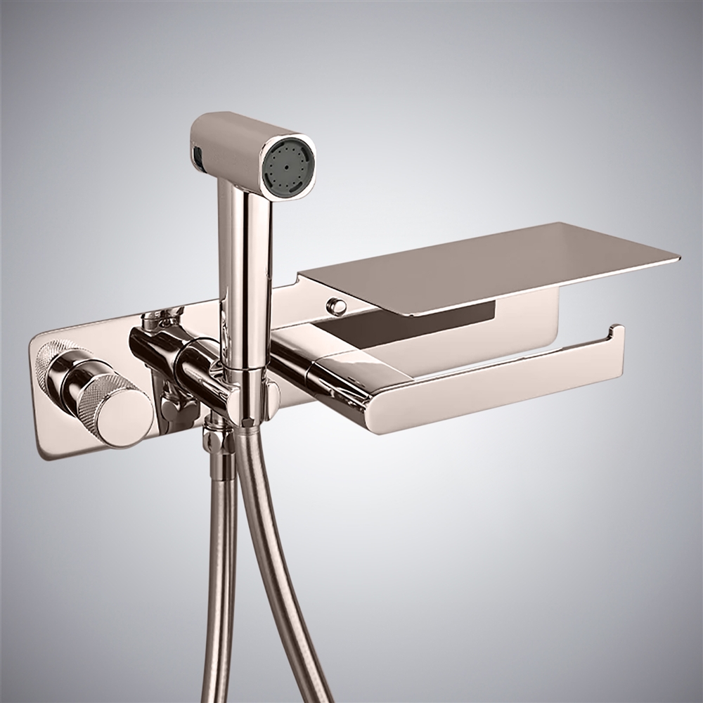 Fontana Benna Brushed Nickel Sprayer Bidet Set With Paper Holder Rack