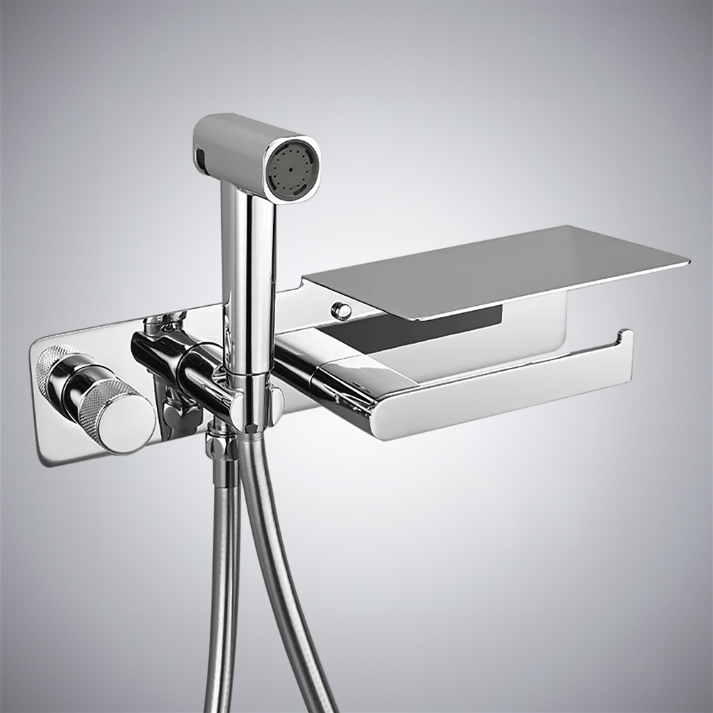 Fontana Benna Chrome Wall Mounted Bidet Sprayer Set With Paper Holder & Shelf