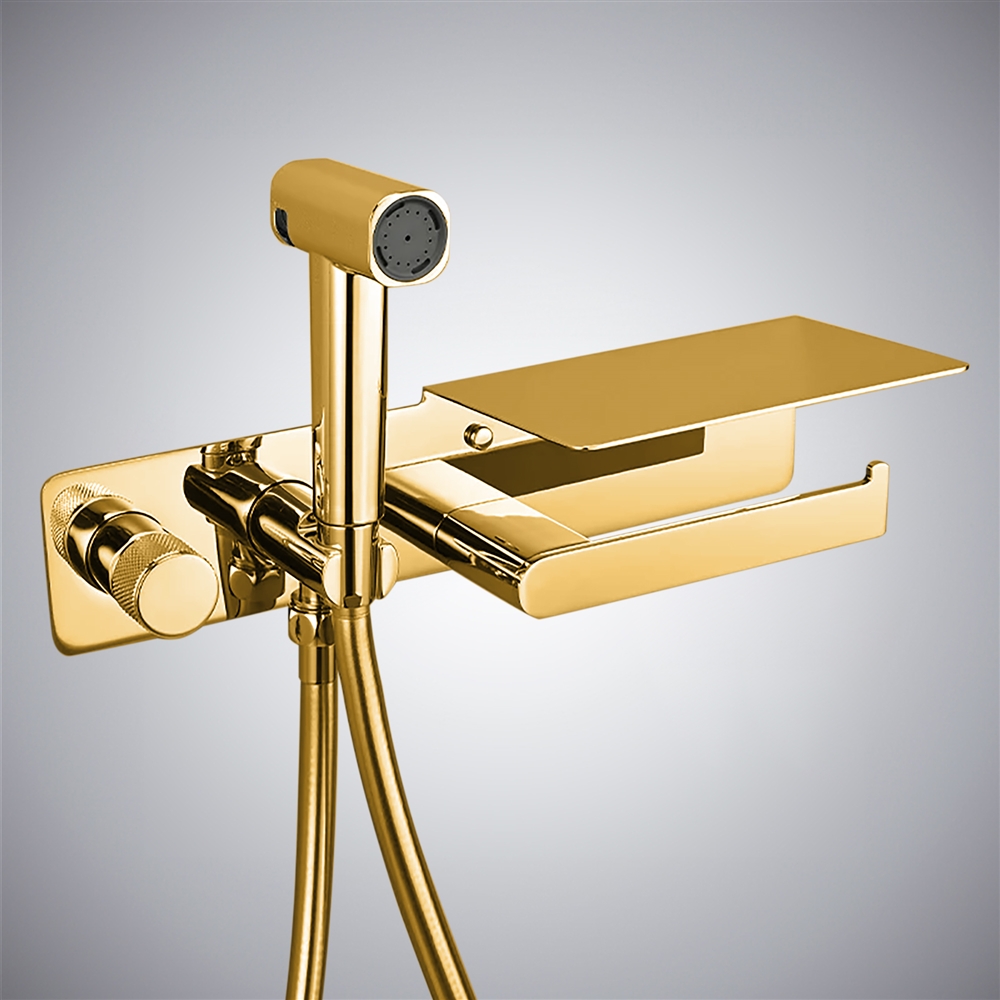 Fontana Benna Gold Toilet Sprayer Bidet Set With Paper Holder & Shelf