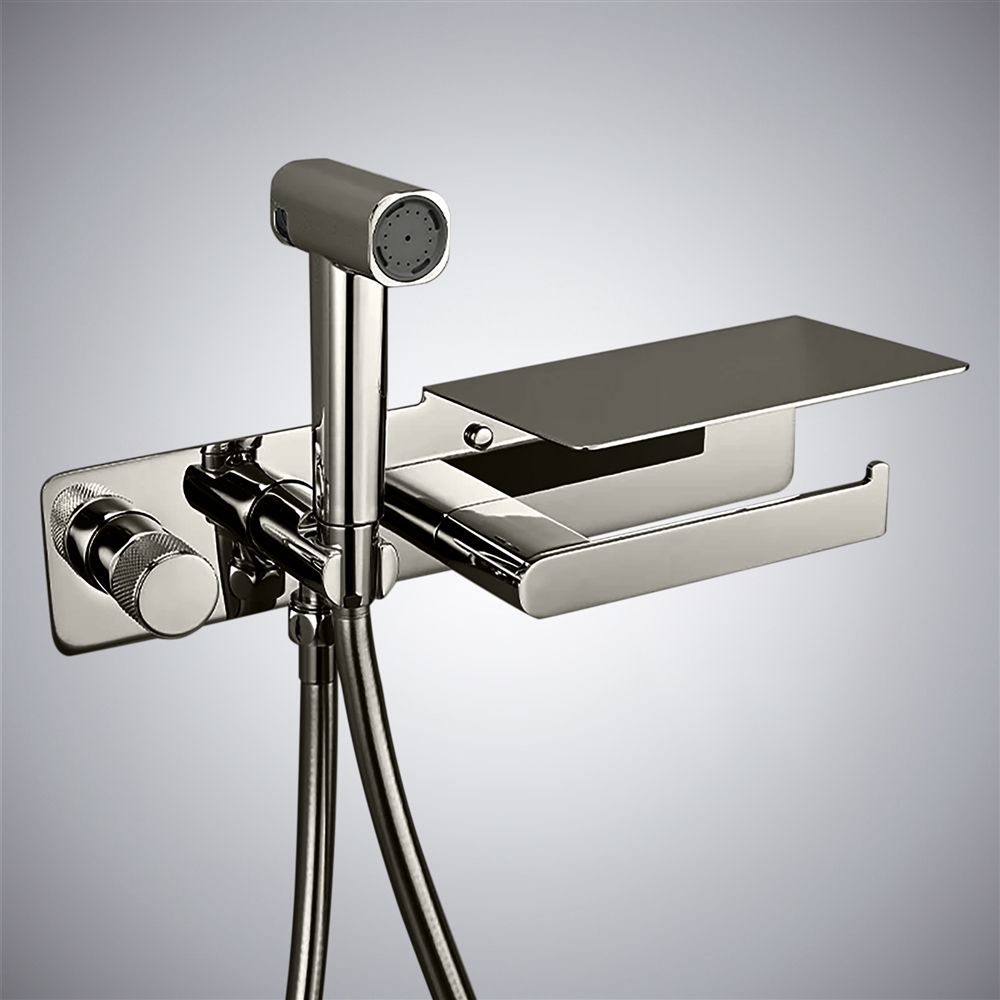 Fontana Benna Gun Metal Gray Hot And Cold Sprayer Bidet Set With Shelf & Paper Holder