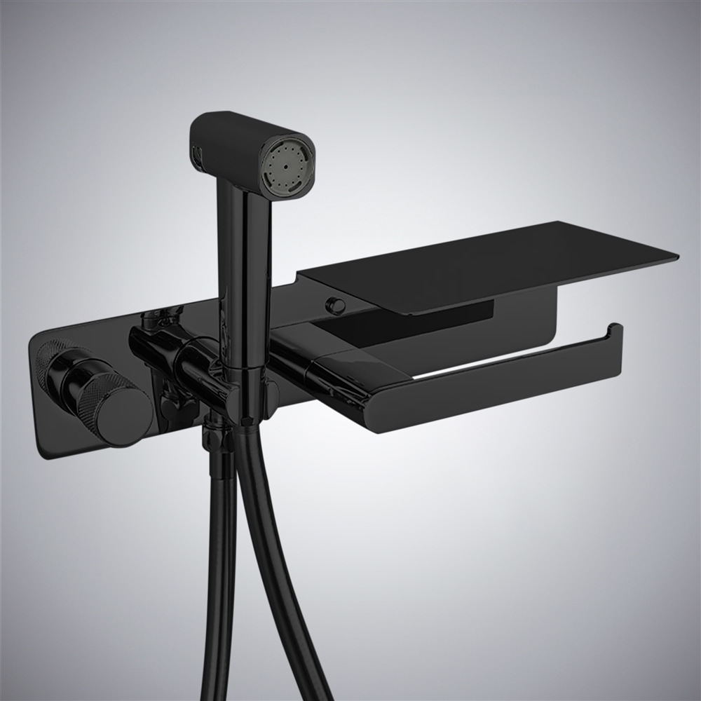 Fontana Benna Matte Black Wall Mount Bidet Sprayer Set With Paper Holder