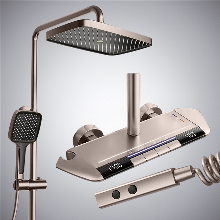 Fontana Irun Brushed Nickel Thermostatic Multifunctional LED Shower Set ...