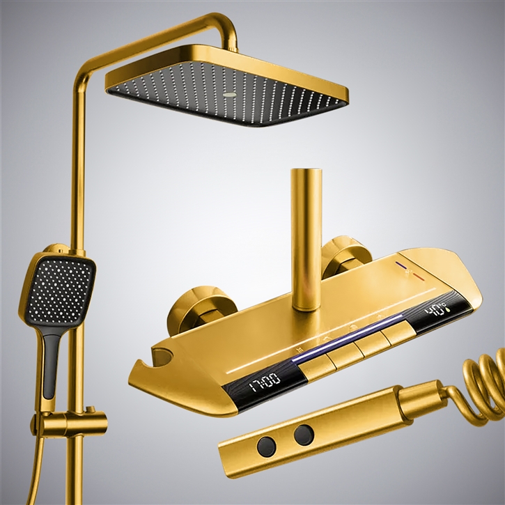 Fontana Irun Gold Thermostatic Multifunctional LED Shower Set ...
