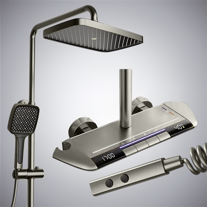 Fontana Irun Gun Metal Gray Thermostatic Multifunctional LED Shower Set ...