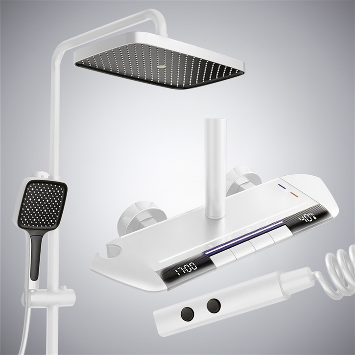 Fontana Irun Matte White Thermostatic Multifunctional LED Shower Set ...