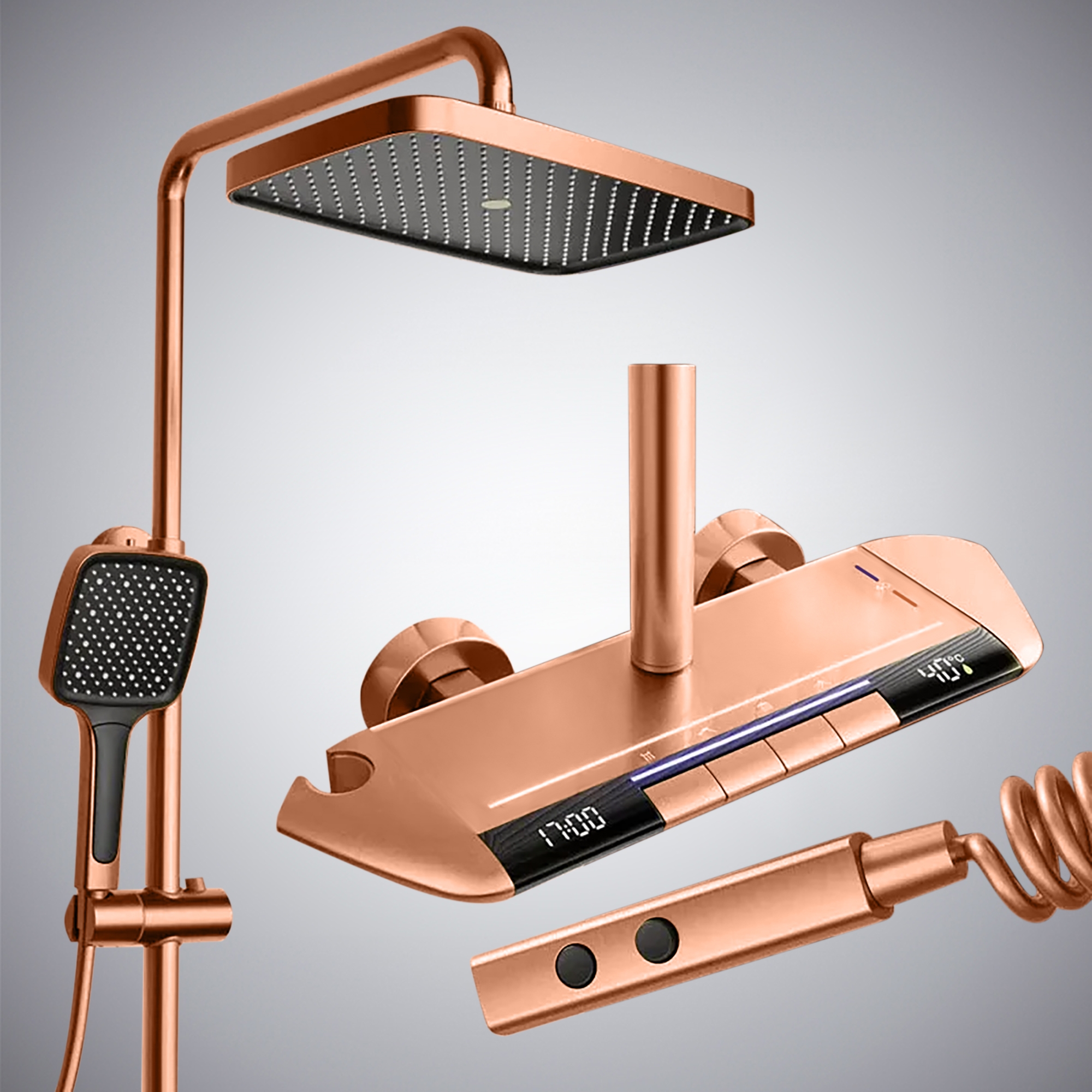 Fontana Irun Rose Gold Hot And Cold Multifunctional LED Shower Set
