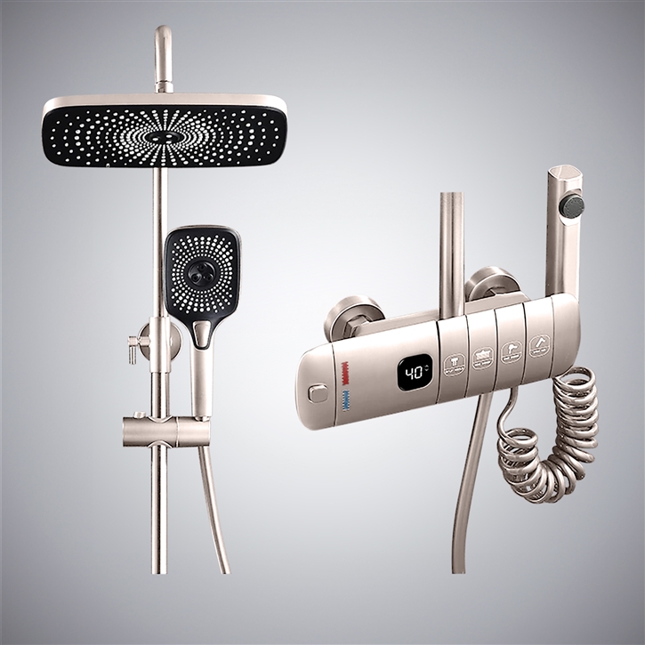 Fontana Rute Brushed Nickel Thermostatic Mixer Multifunctional Shower ...