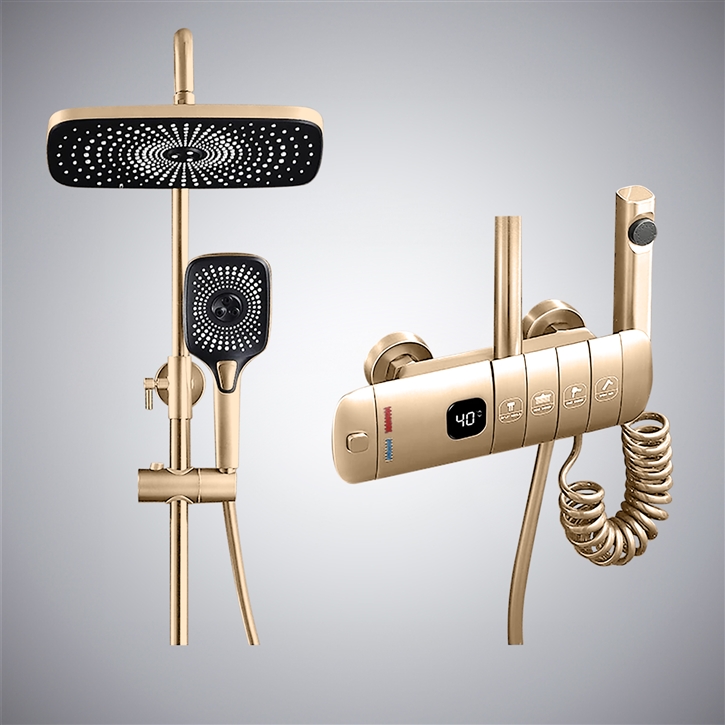 Fontana Rute Champagne Thermostatic Mixer Multifunctional Shower System ...