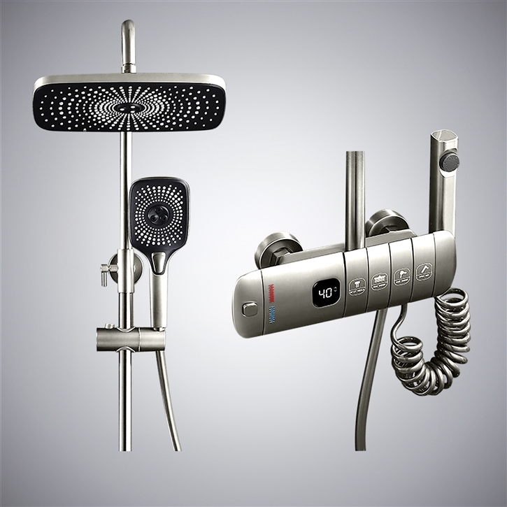 Fontana Rute Gun Metal Gray Thermostatic Mixer Multifunctional Shower ...