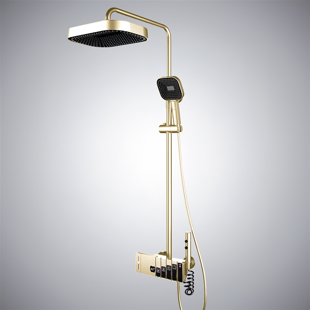 Fontana Barco Brushed Gold Thermostatic LED Digital Shower System